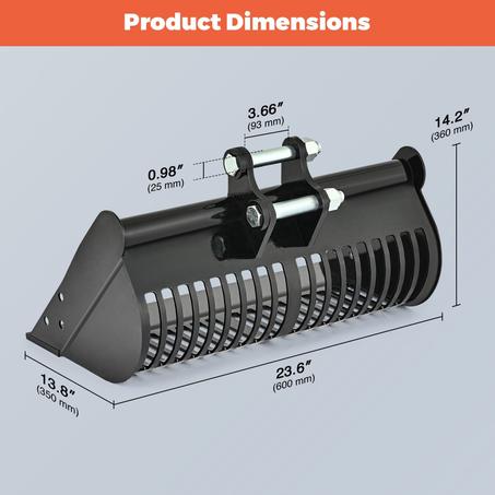 24″ Screening Skeleton Bucket Attachment for Mini Excavators AHM 600mm Width