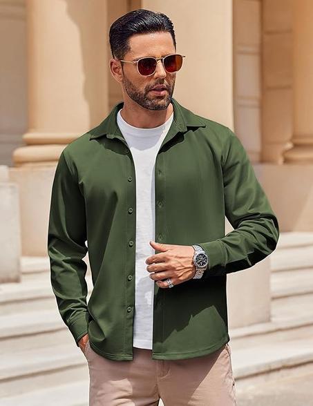 قمصان رجالية طويلة الأكمام بازرار سفلية قمصان كاجوال غير مطوية قمصان قابلة للتمدد