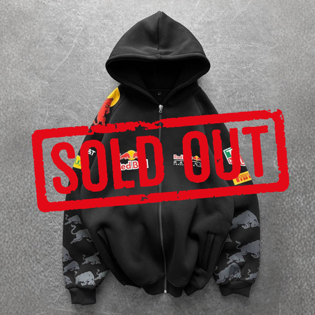 Redbull Black Zip-up Hoodie – 100% Cotton
