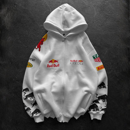 Redbull White Zip-up Hoodie – 100% Cotton