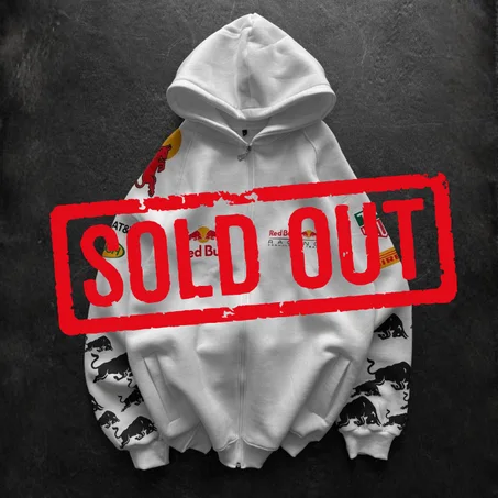 Redbull White Zip-up Hoodie – 100% Cotton