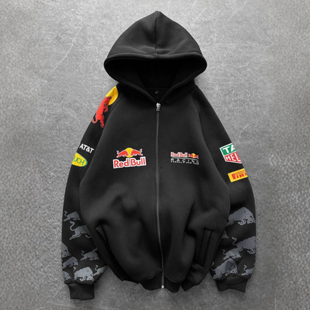 Redbull Black Zip-up Hoodie – 100% Cotton