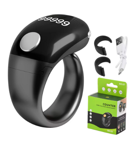 عداد تسبيح الذكي من النوع C، عداد رقمي إلكتروني قابل لإعادة الشحن، حامل حلقي قابل للتعديل لتذكير وقت الصلاة