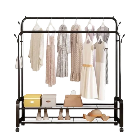 رف ملابس معدني مزدوج القطب. رف ملابس حديد أسود