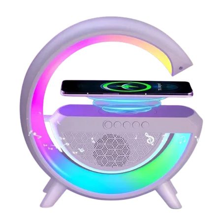 شاحن لاسلكي و مكبر صوت بلوتوث مع اضاءة متعددة الألوان