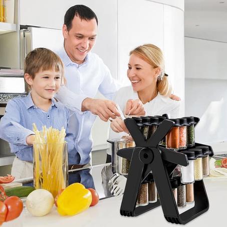 Étagère à épices tournante avec 18 pots en verre