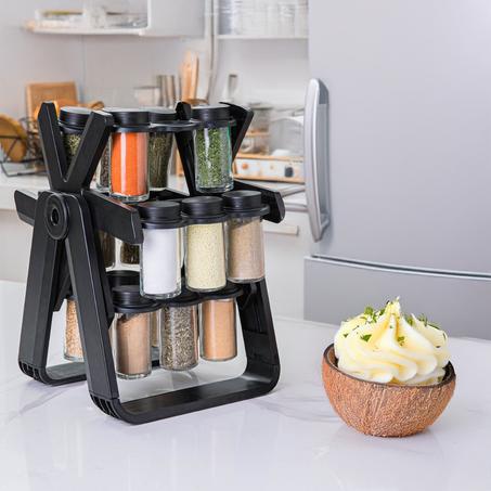 Étagère à épices tournante avec 18 pots en verre