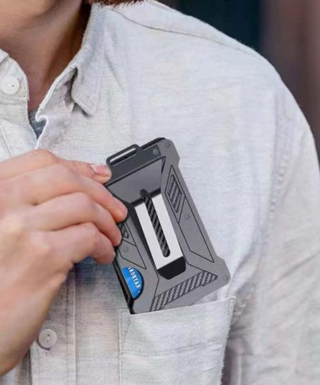 Portefeuille fin en aluminium avec fenêtre transparente - Blocage RFID, Peut contenir jusqu'à 15 cartes.