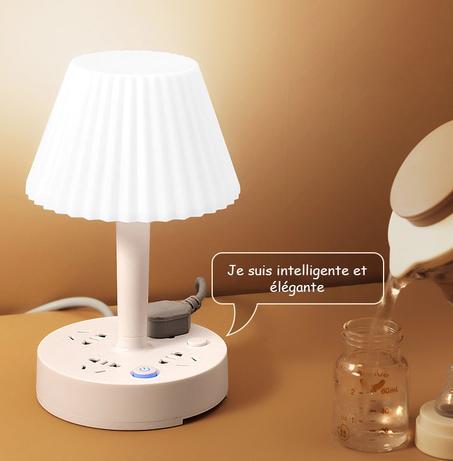 Lampe de table à 3 types de lumière (Blanche, Chaude et Neutre), 4 prises, 2 prises USB et support pour téléphone portable.