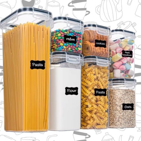 مجموعة حاويات تخزين الطعام 7 قطع مع ملصقات وقلم