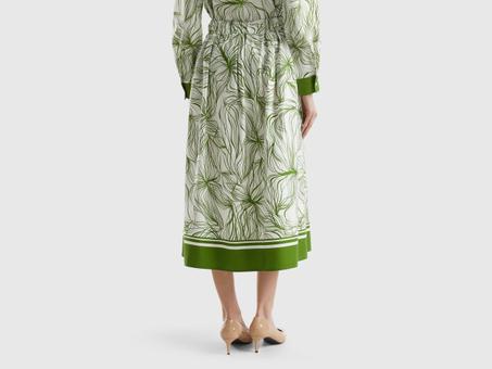 تنورة ميدي من مزيج القطن بالكامل بخصر مجمع للنساء