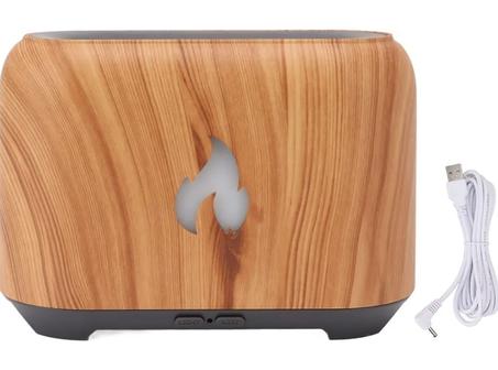 Diffuseur de parfum Avec Effet Flamme, Humidificateur avec 7 Couleurs LED Bois Clair