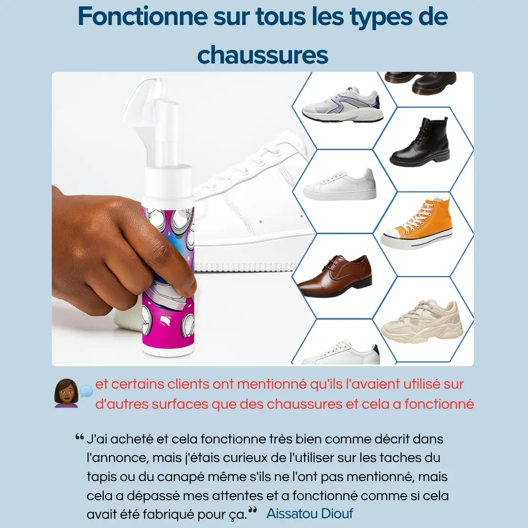 🧼👟 Nettoyant Mousse Chaussures + Brosse – Pour des Chaussures Propres en Quelques Secondes ✨