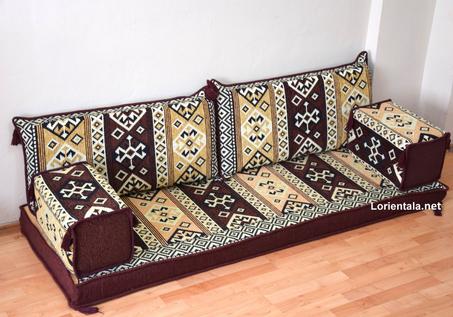 Oriental Floor Seating Sofa, Brown Arabic Turkish Moroccan Floor cushions, Kilim Couch