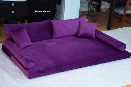 VELVET Purple Fabric Floor seating sofa living room, Oriental Moroccan Home Decor Couch