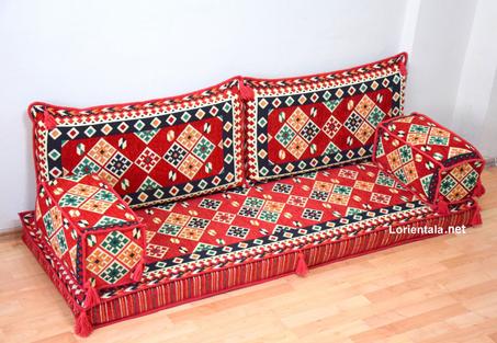 Oriental Floor Seating Sofa, Red Arabic Turkish Moroccan Floor cushions, Kilim Couch