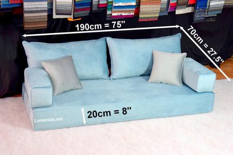 VELVET Blue sky 8'' thickness Floor seating sofa living room, Oriental Moroccan Home Decor Couch