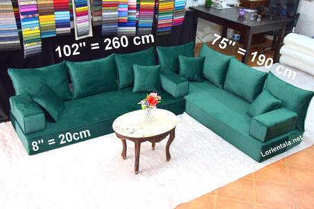 L SHAPED 8'' thickness VELVET  Green Oriental Floor Seating Sofa Arabic Cushions couch