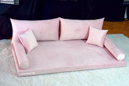 VELVET Pink Fabric Floor seating sofa living room, Oriental Moroccan Home Decor Couch