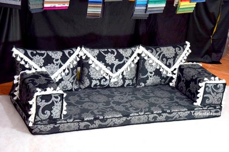 Oriental Black Gray Floor seating sofa living room, Arabic Turkish Moroccan Home Decor Couch