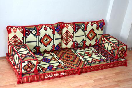 Oriental Floor Seating Sofa, Arabic  Color Turkish Moroccan Floor cushions, Kilim Couch