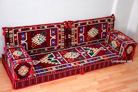 Oriental Floor Seating Sofa, Burgundy Arabic Turkish Moroccan Floor cushions, Kilim Couch
