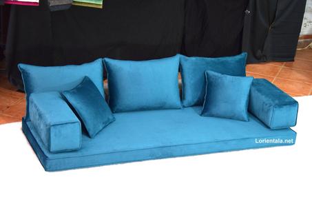 VELVET Blue Color Floor seating sofa living room, Oriental Moroccan Home Decor Couch