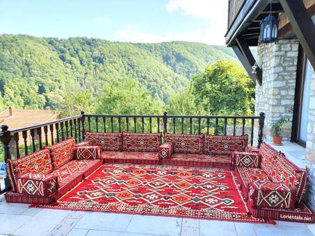 Big U SHAPED Red Oriental Floor Seating Sofa Arabic  Cushions Home Decor Couch
