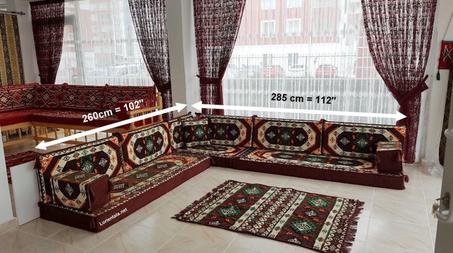 L SHAPED Brown Oriental Floor Seating Sofa Arabic Cushions Turkish Moroccan Home Decor