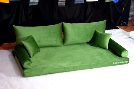 VELVET Green Fabric Floor seating sofa living room, Oriental Moroccan Home Decor Couch