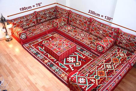 Big U SHAPED Red Oriental Floor Seating Sofa Arabic  Cushions Home Decor Couch