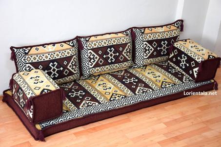 Oriental Floor Seating Sofa,  Brown Arabic Turkish Moroccan Floor cushions, Kilim Couch