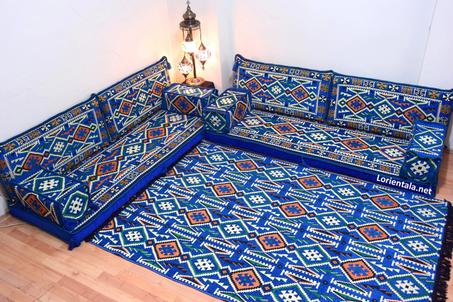 L SHAPED Blue Oriental Floor Seating Sofa Arabic Cushions Turkish Moroccan Home Decor