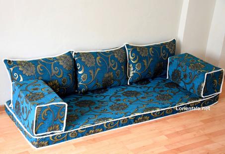 Oriental Floor Seating Sofa, Green Arabic Turkish Moroccan Floor cushions, Kilim Couch