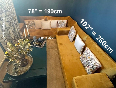 L SHAPED 8'' thickness VELVET Gold Oriental Floor Seating Sofa Arabic Cushions couch