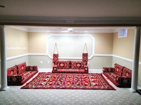 U SHAPED Red Oriental Floor Seating Sofa Arabic  Cushions Home Decor Couch