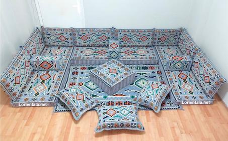 Big U SHAPED Gray Oriental Floor Seating Sofa Arabic  Cushions Home Decor Couch