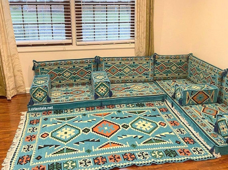 L SHAPED Turquoise Oriental Floor Seating Sofa Arabic Cushions Turkish Moroccan Home Decor
