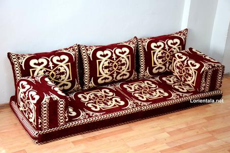 Oriental Floor Seating Sofa, Burgundy Arabic Turkish Moroccan Floor cushions, Kilim Couch