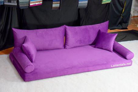 VELVET Purple Fabric Floor seating sofa living room, Oriental Moroccan Home Decor Couch