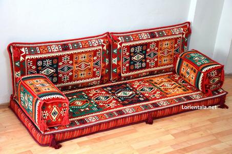 Oriental Floor Seating Sofa,  Arabic Turkish Moroccan Floor cushions, Kilim Couch