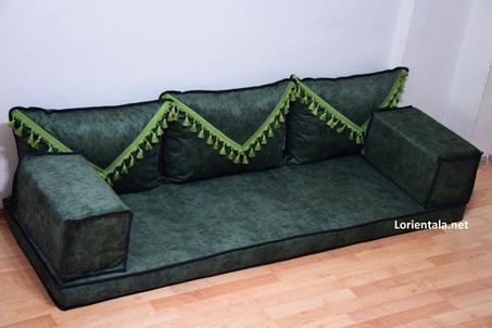 Oriental Floor Seating Sofa, Green Arabic Turkish Moroccan Floor cushions, Kilim Couch