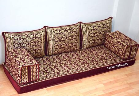 Oriental Floor Seating Sofa, Red Arabic Turkish Moroccan Floor cushions, Kilim Couch