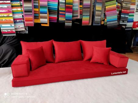 VELVET Red  Color Floor seating sofa living room, Arabic Oriental Moroccan Home Decor Couch