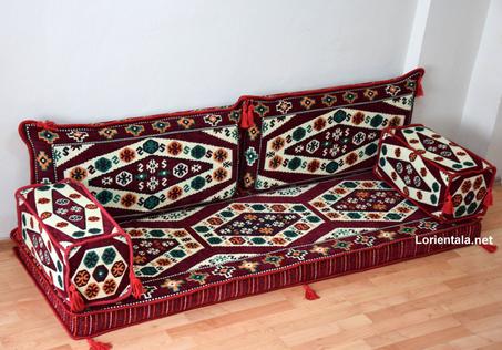 Oriental Floor Seating Sofa, Burgundy Arabic Turkish Moroccan Floor cushions, Kilim Couch