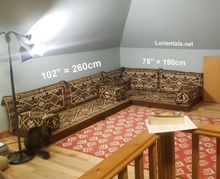 L SHAPED  Brown Oriental Floor Seating Sofa Arabic Cushions Turkish Moroccan Home Decor