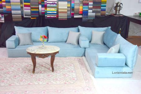 L SHAPED 8'' thickness VELVET Blue sky Oriental Floor Seating Sofa Arabic Cushions Home Decor