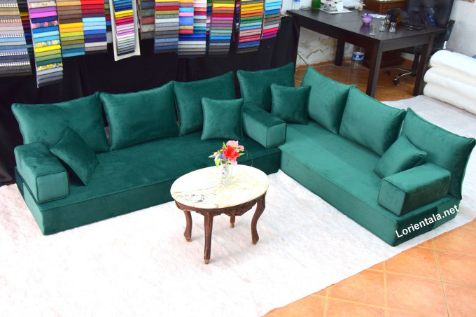 Emerald Green Arabic Seating, Sectional Sofa, L Shaped Arabic