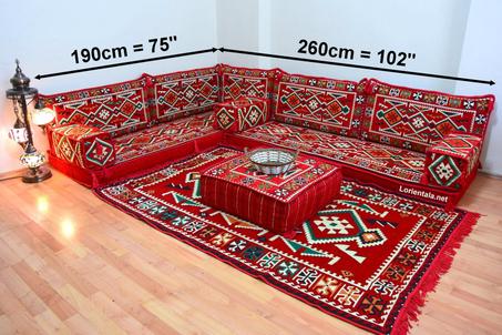 L SHAPED Red Oriental Floor Seating Sofa Arabic Cushions Turkish Moroccan Home Decor