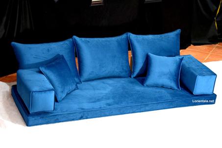 VELVET Fabric Blue Color Floor seating sofa living room, Oriental Moroccan Home Decor Couch